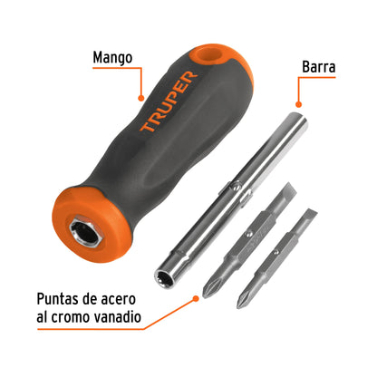 Screwdriver With 2 Double-Ended Tips And Bar With 2 Hexagonal Sockets TRUPER