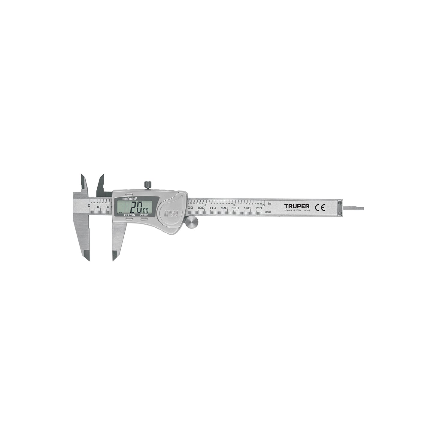 Digital Vernier Caliper, Stainless Steel, 6" Standard and Millimeter, TRUPER