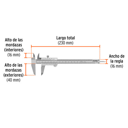 Analog Vernier Caliper, Stainless Steel, 6" Standard and Millimeter, TRUPER