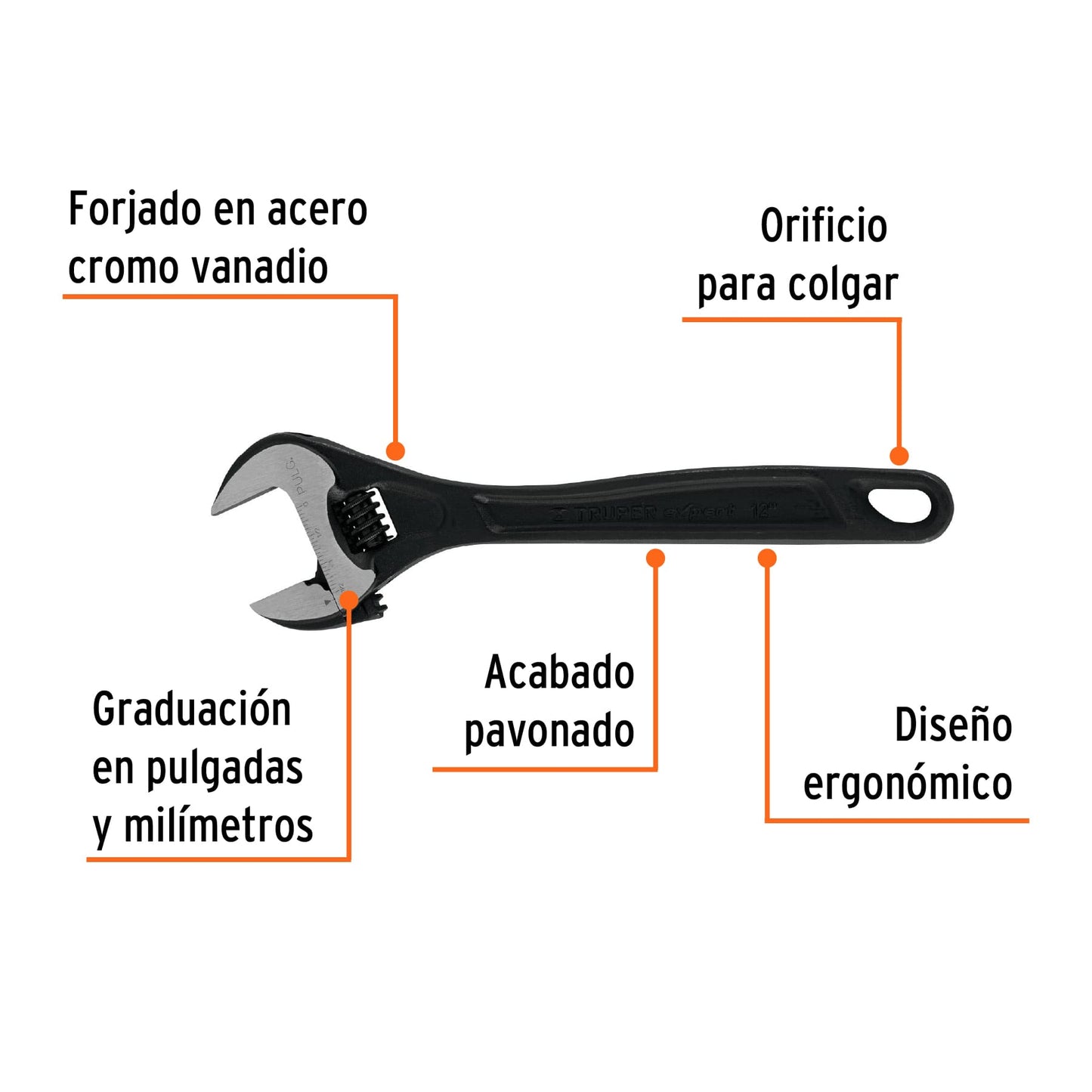 Adjustable wrench (parrot wrench) 12" professional blued finish "TRUPER"