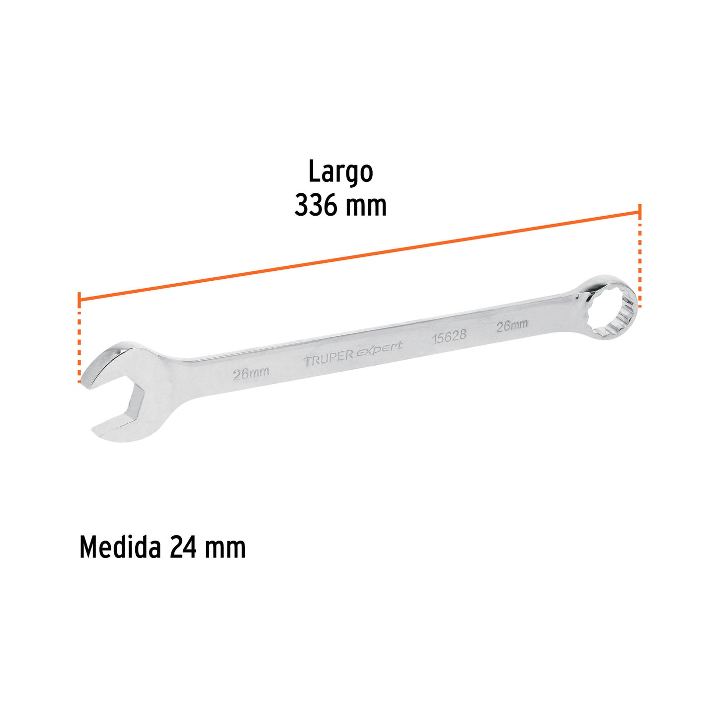 Extra-long combination wrench 24 mm x 336 mm long "TRUPER"