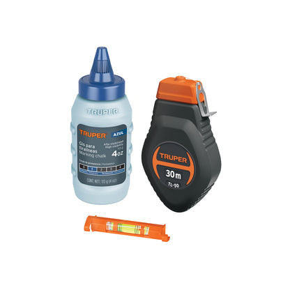 Plastic Chalk Line With Chalk And Level 30 m (100 Ft), TRUPER