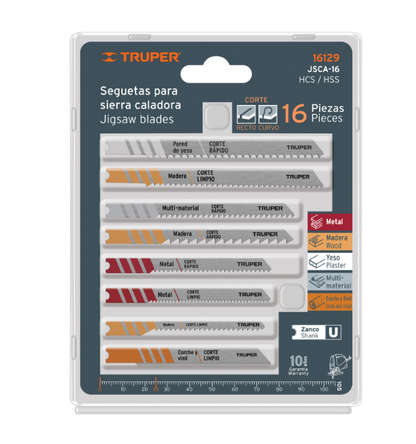 Jigsaw Blades 16 Pcs. (U-TYPE) TRUPER