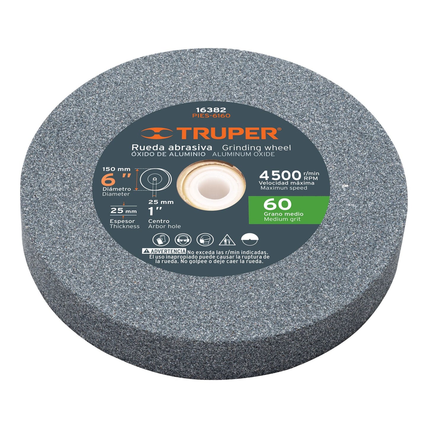 Grinding Wheel, Aluminum Oxide, Grit 60 6"x25mm TRUPER
