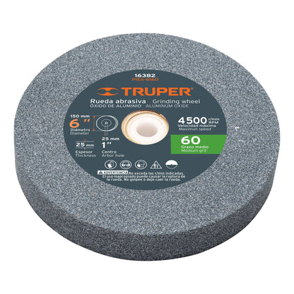 Grinding Wheel, Aluminum Oxide, Grit 60 6"x25mm TRUPER