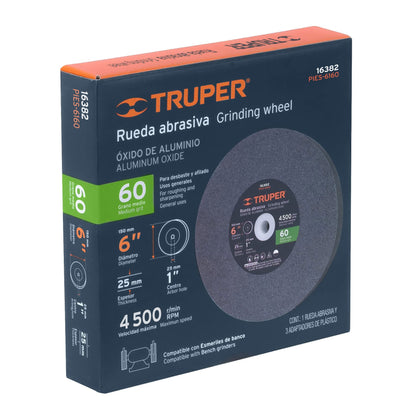 Grinding Wheel, Aluminum Oxide, Grit 60 6"x25mm TRUPER