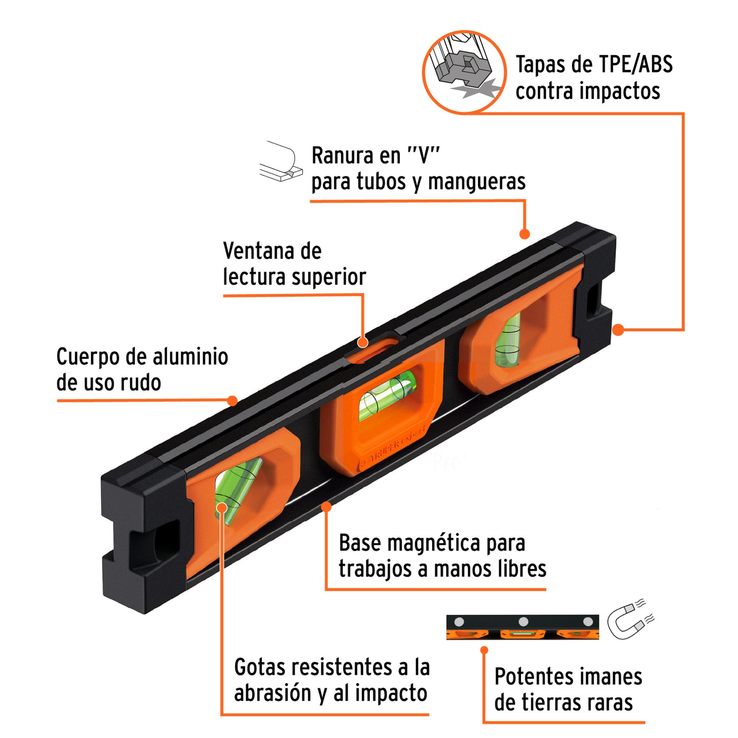 10" Magnetic Torpedo Level with Aluminum Body, TRUPER