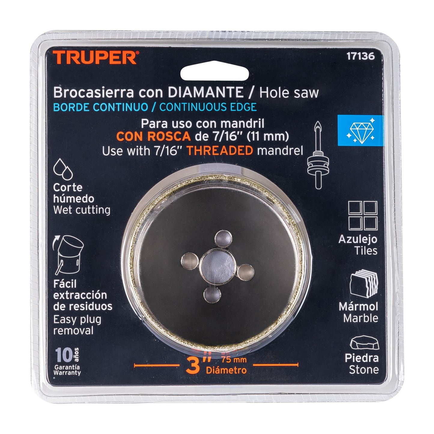 Continuous Edge Diamond Drill Bit, 3" TRUPER