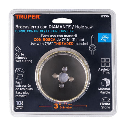 Continuous Edge Diamond Drill Bit, 3" TRUPER