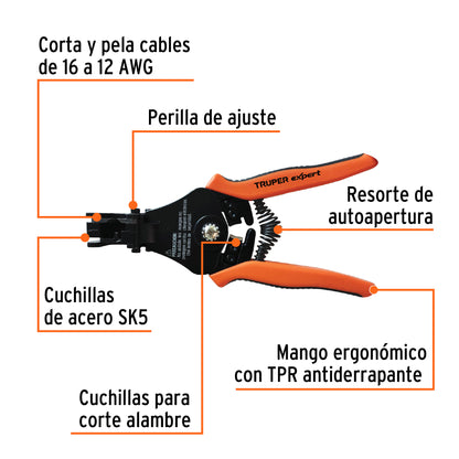 Automatic Wire Stripper, 6" 16 to 12 AWG, TRUPER EXPERT