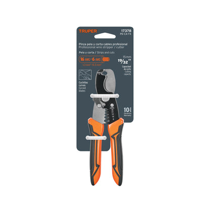 Professional 7" wire stripper and wire cutter, 14 to 8 AWG "TRUPER"