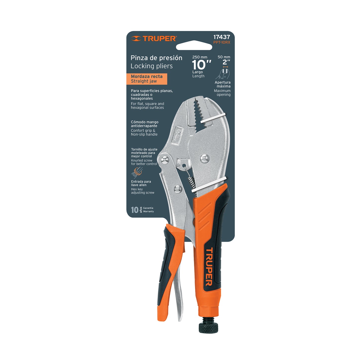 Locking pliers 10" straight jaw vinyl handle "TRUPER"