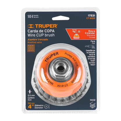 Cup Carding Machine  4" For Thick Braided Wire, 5/8"-11 Shaft TRUPER