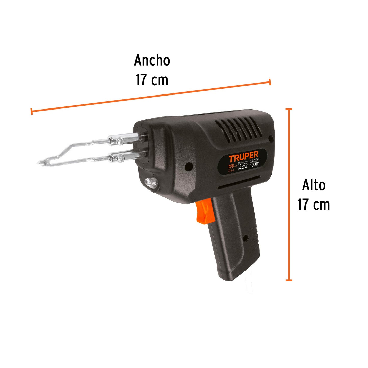 Pistol-Type Soldering Iron With 2 Temperature Settings, 140W TRUPER