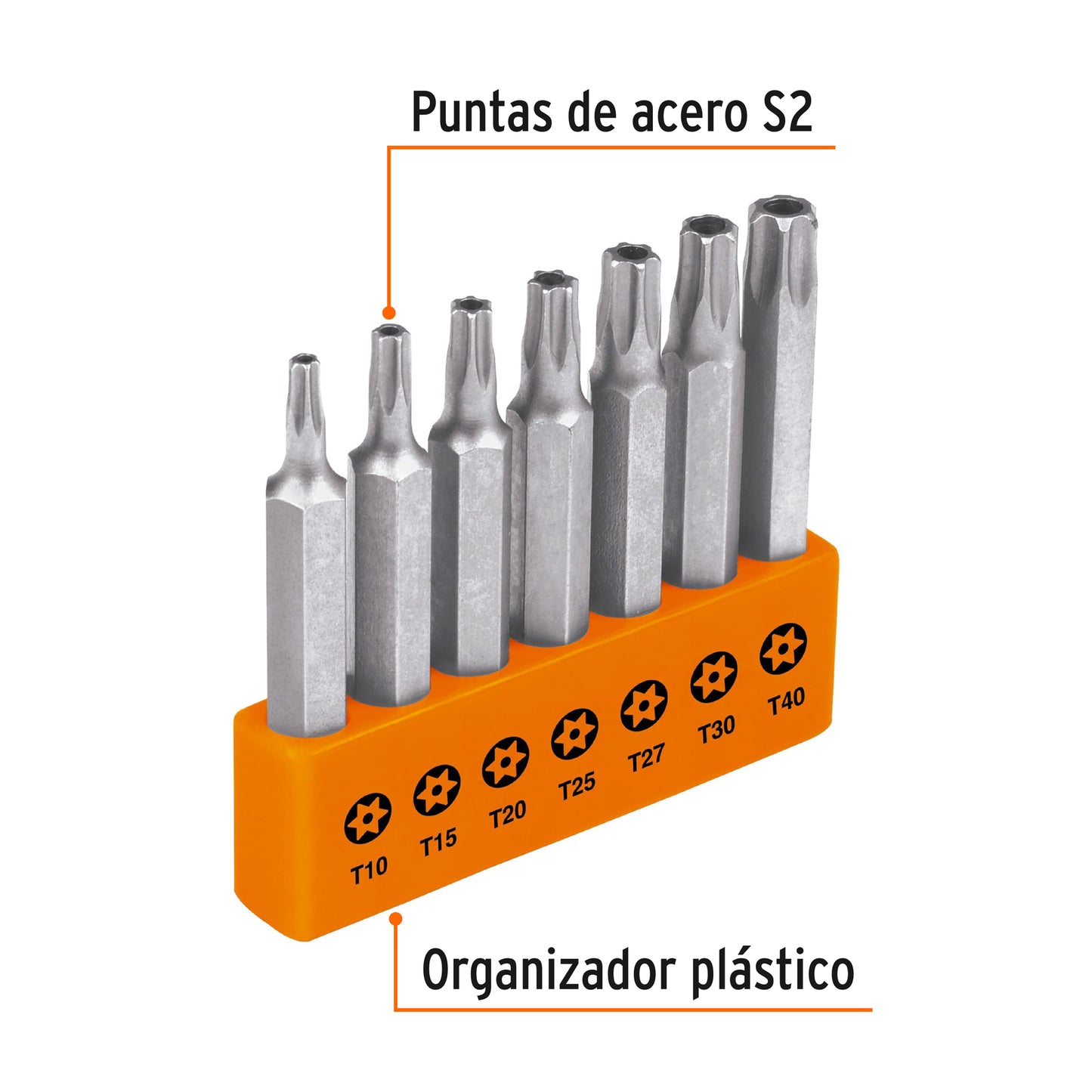 Torx Bit Set With Locking Mechanism, 7-Pcs Combination 2" Long, TRUPER EXPERT