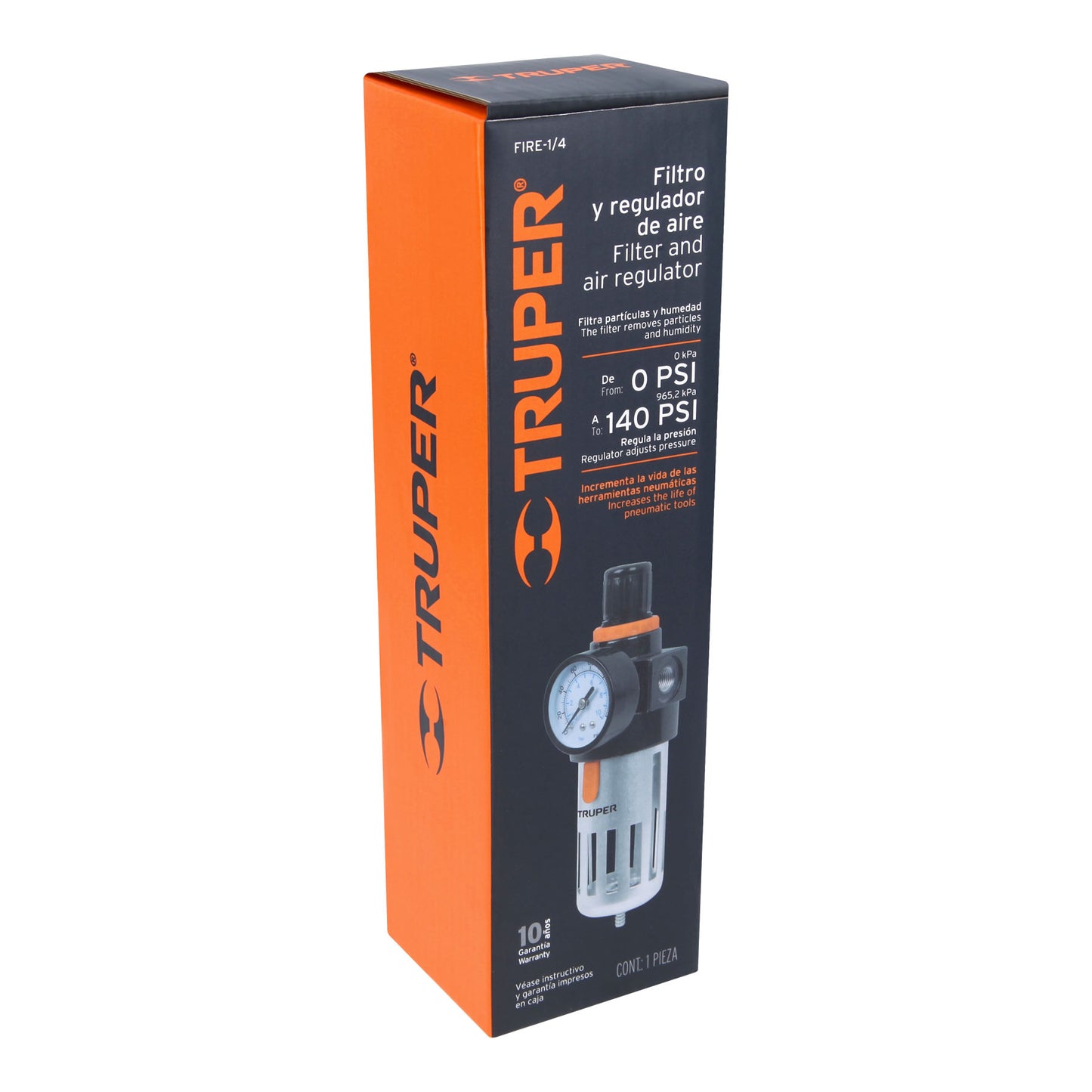 Filter and Regulator, Air Pressure, 1/4" NPT Thread, TRUPER