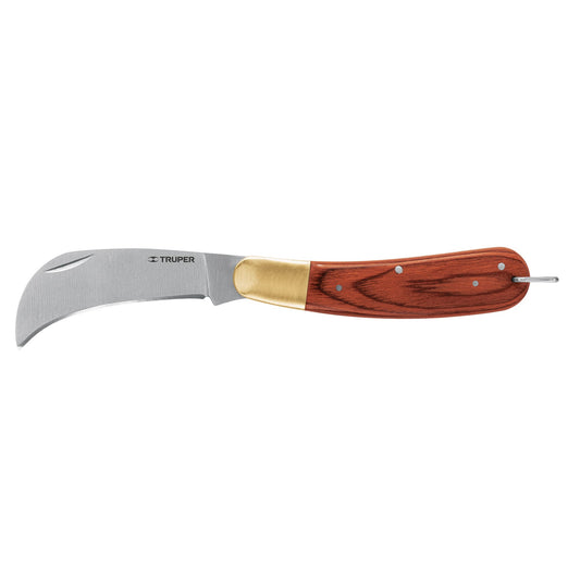 Folding 8" Electrician's Knife With Wooden Handle, TRUPER