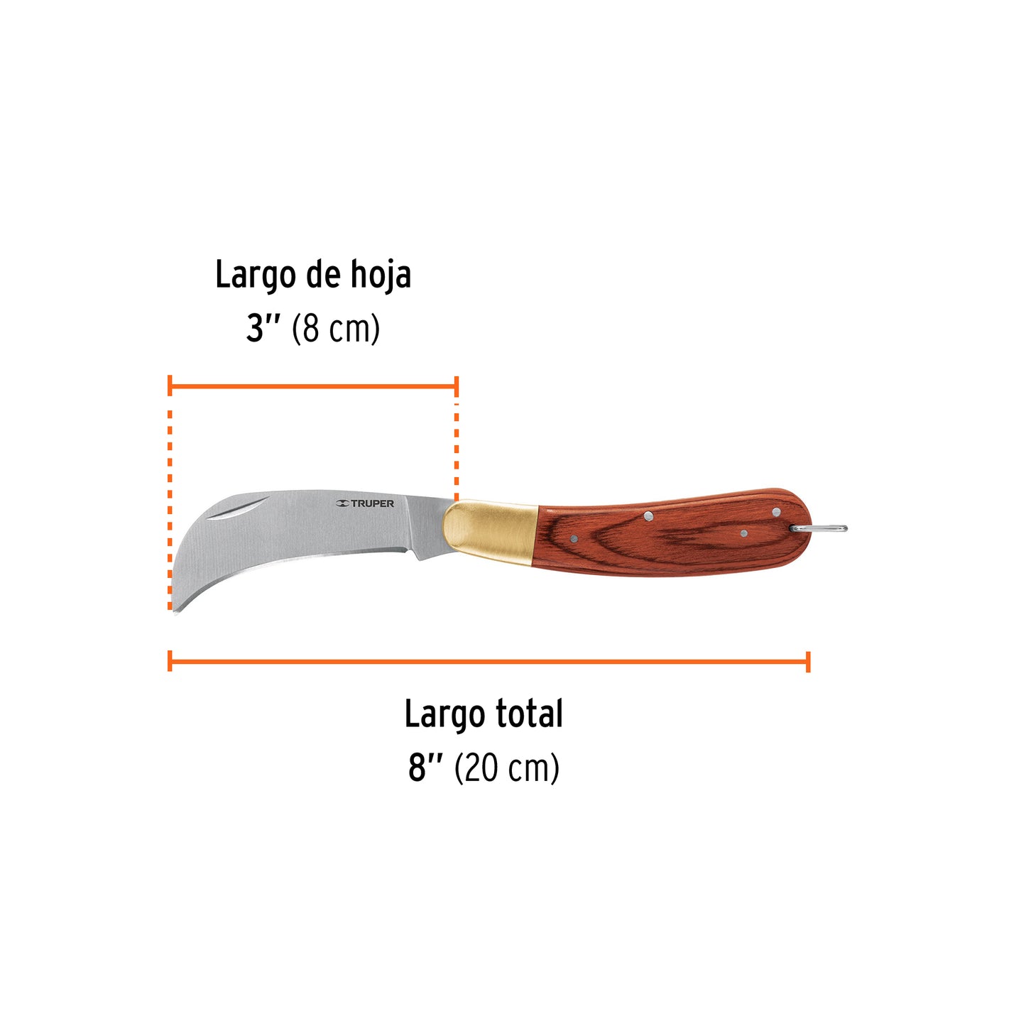 Folding 8" Electrician's Knife With Wooden Handle, TRUPER