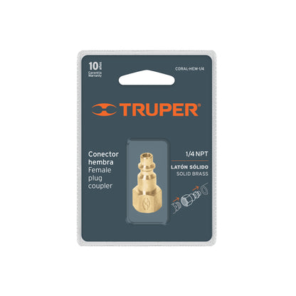 Brass Quick Connector, Female, 1/4" NPT Thread, TRUPER