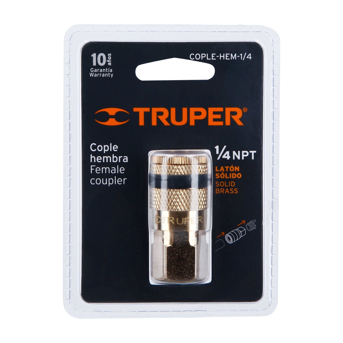 Brass Quick Coupling, Female, 1/4" NPT, TRUPER