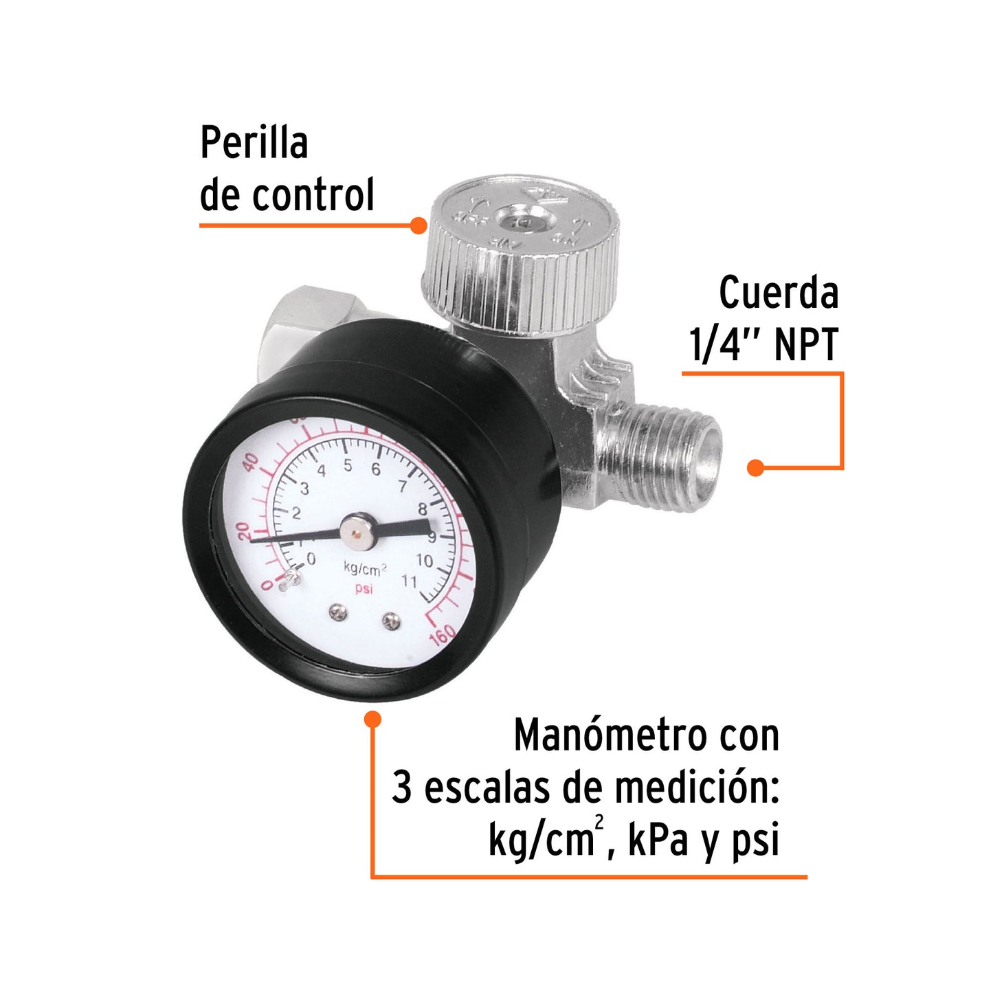 Air Regulator With Pressure Gauge, 1/4" NPT Thread, TRUPER