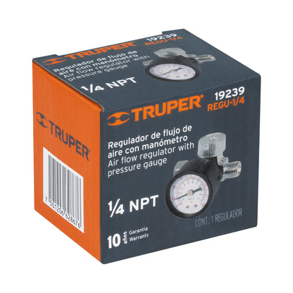 Air Regulator With Pressure Gauge, 1/4" NPT Thread, TRUPER