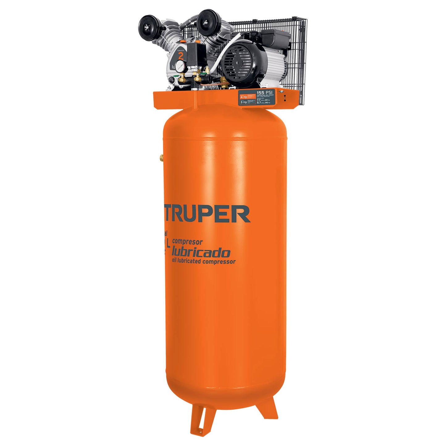 Lubricated, Belt-Driven Compressor, 240L (60 GAL), 4HP, Vertical, 220V, TRUPER
