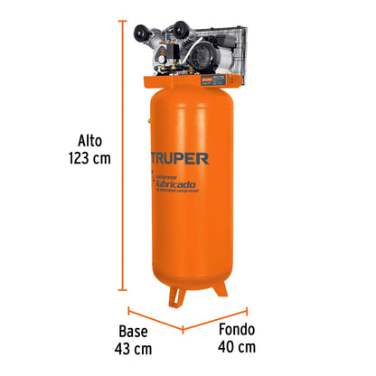 Lubricated, Belt-Driven Compressor, 240L (60 GAL), 4HP, Vertical, 220V, TRUPER