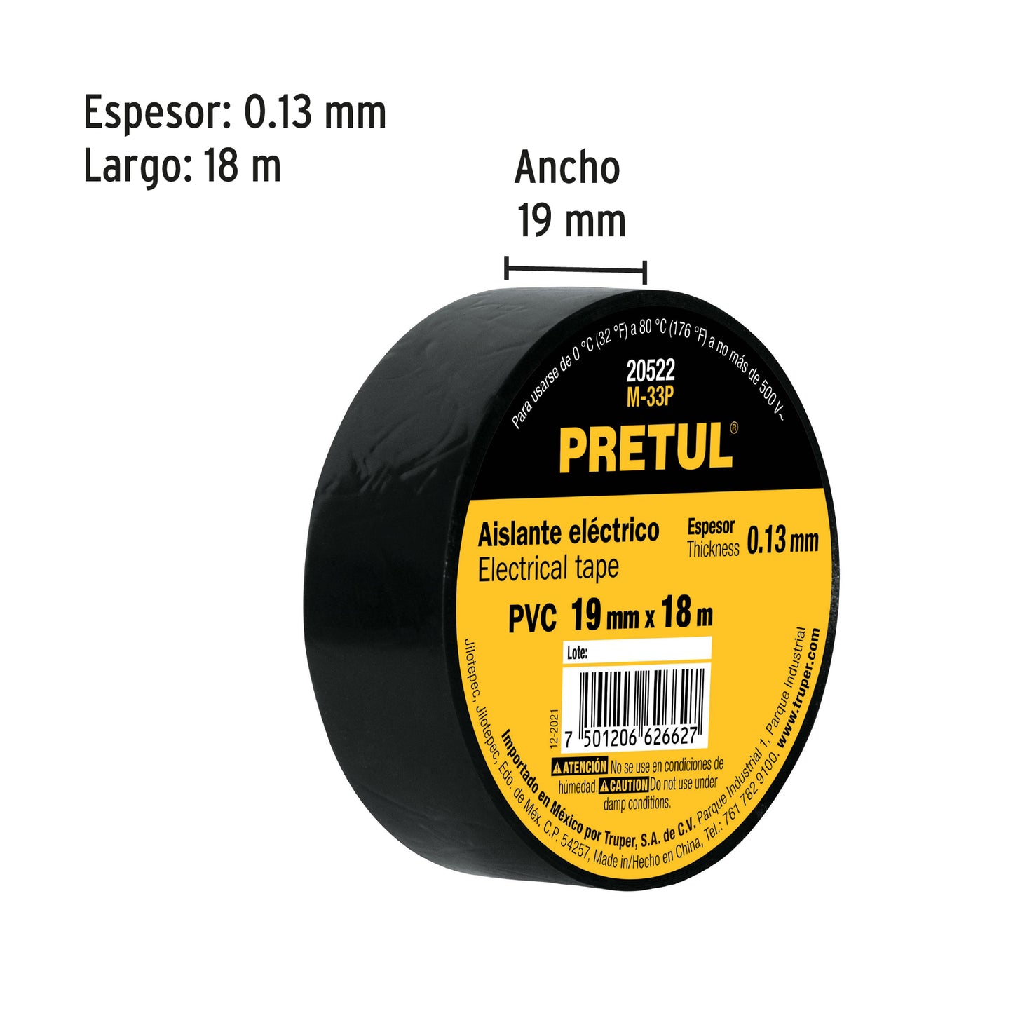 Tape Black  Electrical 19 MM x 18 M PRETUL