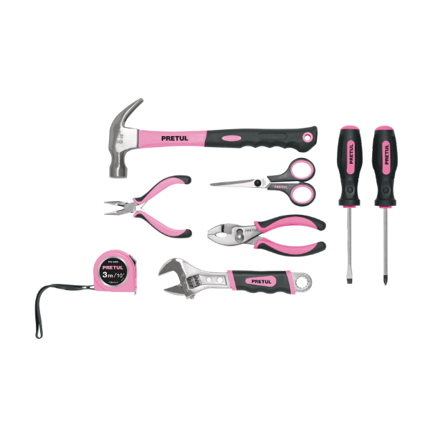 Basic tool set, pink, 8 pieces, PRETUL
