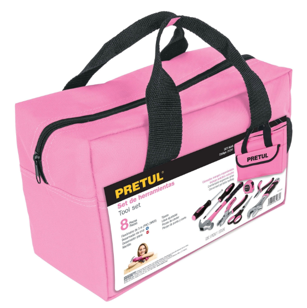 Basic tool set, pink, 8 pieces, PRETUL
