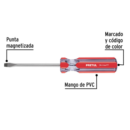 Flat Screwdriver 1/4 x 4" PVC Handle, PRETUL