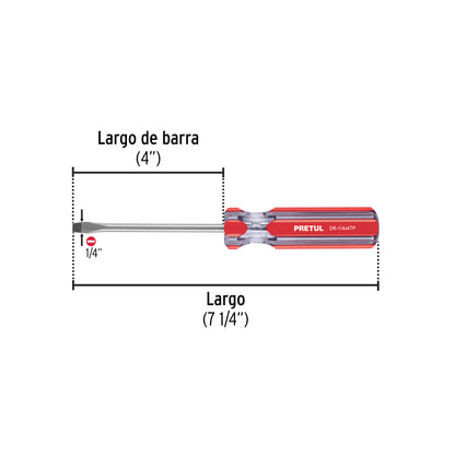 Flat Screwdriver 1/4 x 4" PVC Handle, PRETUL