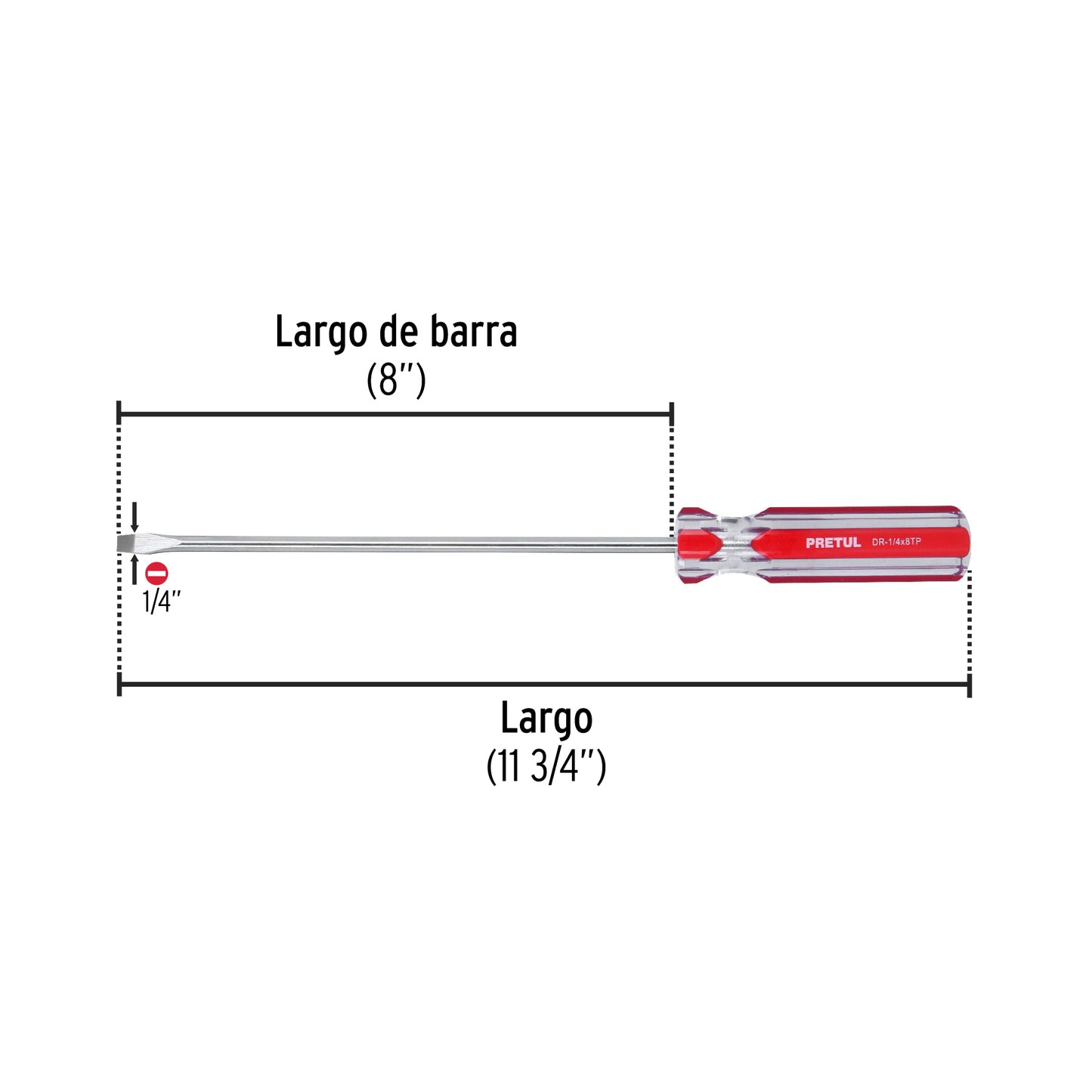 Flat Screwdriver 1/4 x 8" PVC Handle, PRETUL