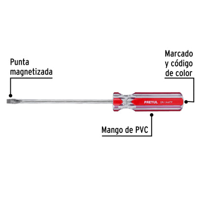 Flat Screwdriver 1/4 x 6" PVC Handle, PRETUL