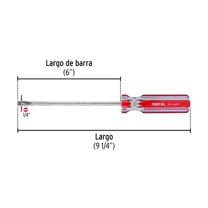Flat Screwdriver 1/4 x 6" PVC Handle, PRETUL
