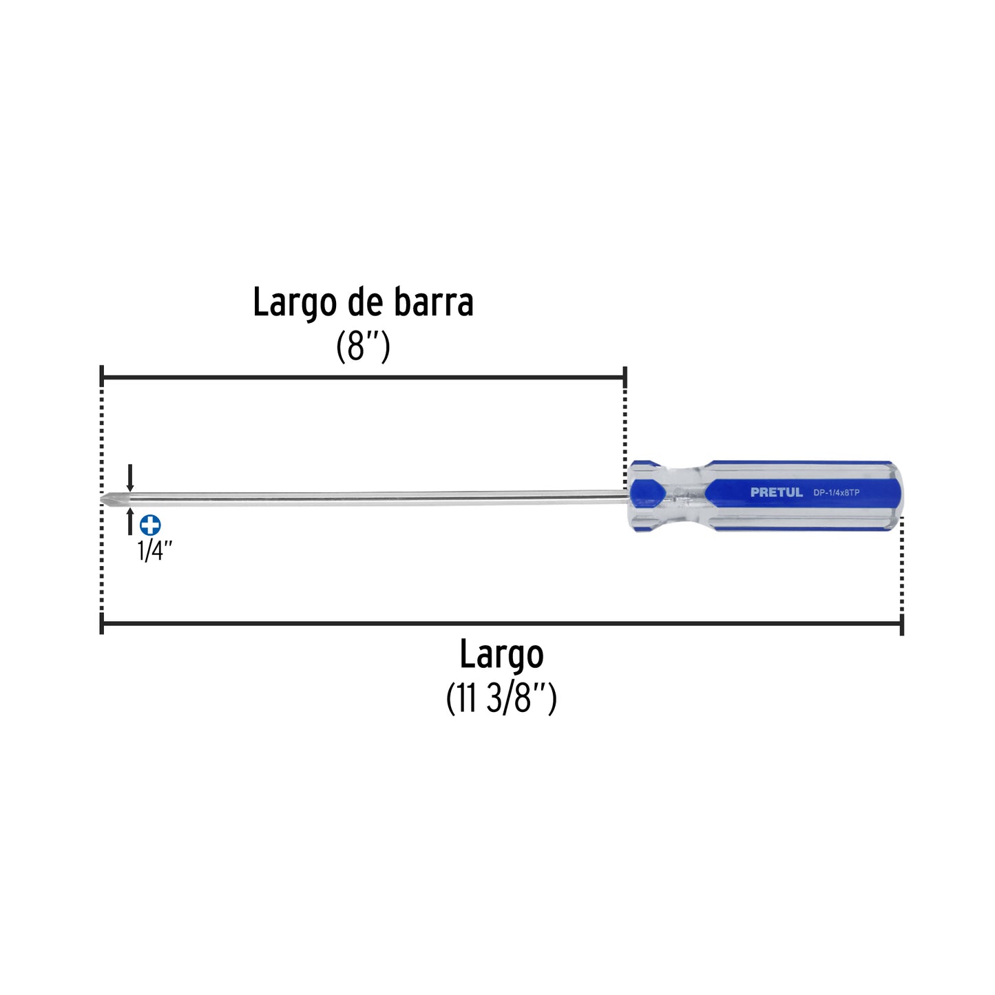 Cross Screwdriver 1/4 x 8" PVC Handle, PRETUL