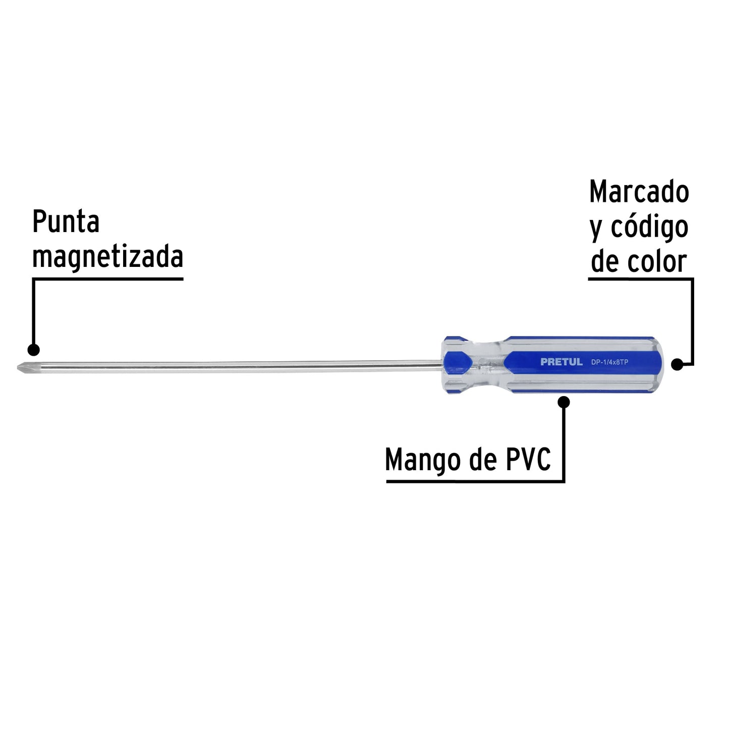 Cross Screwdriver 1/4 x 8" PVC Handle, PRETUL