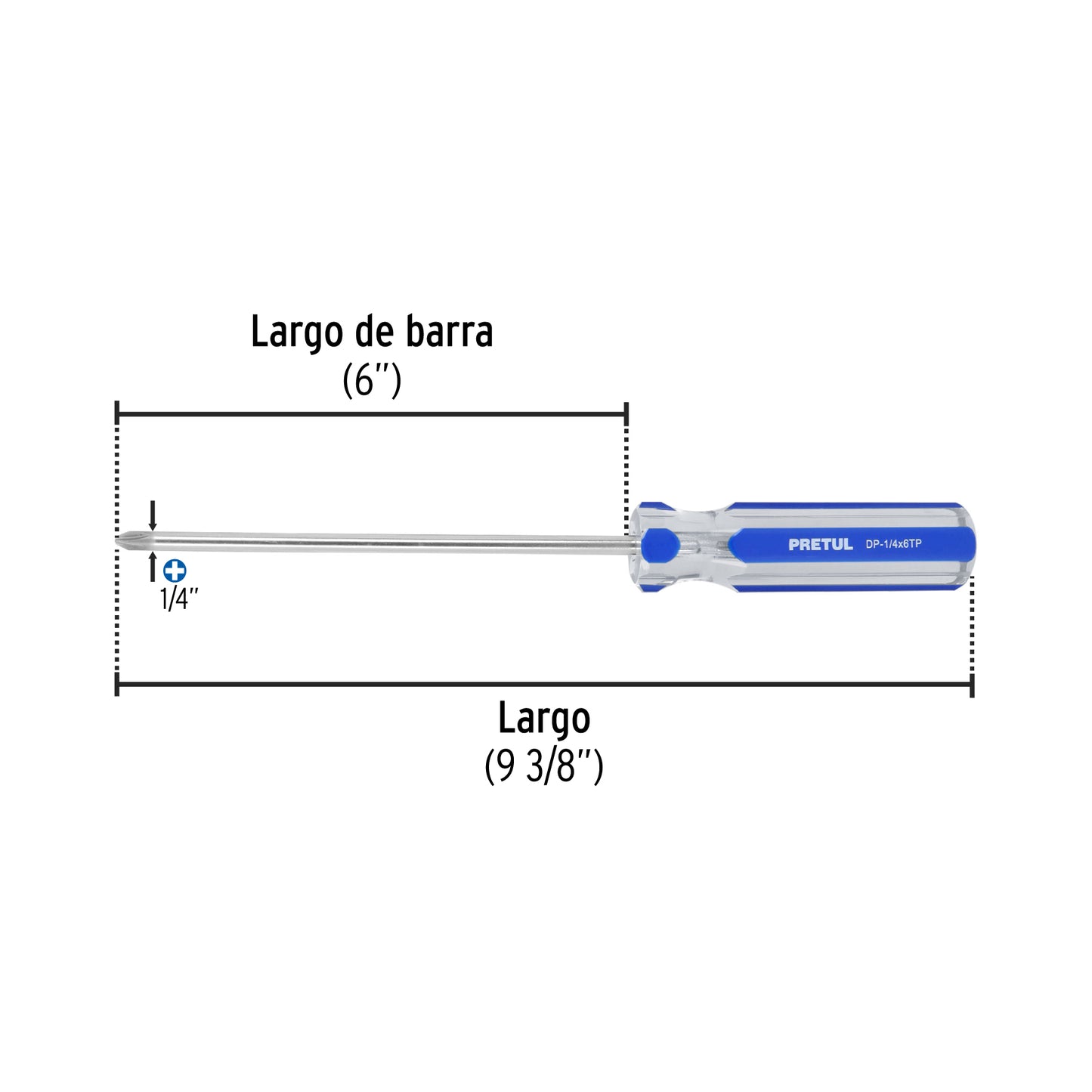 Cross screwdriver 1/4 x 6" PVC handle, PRETUL