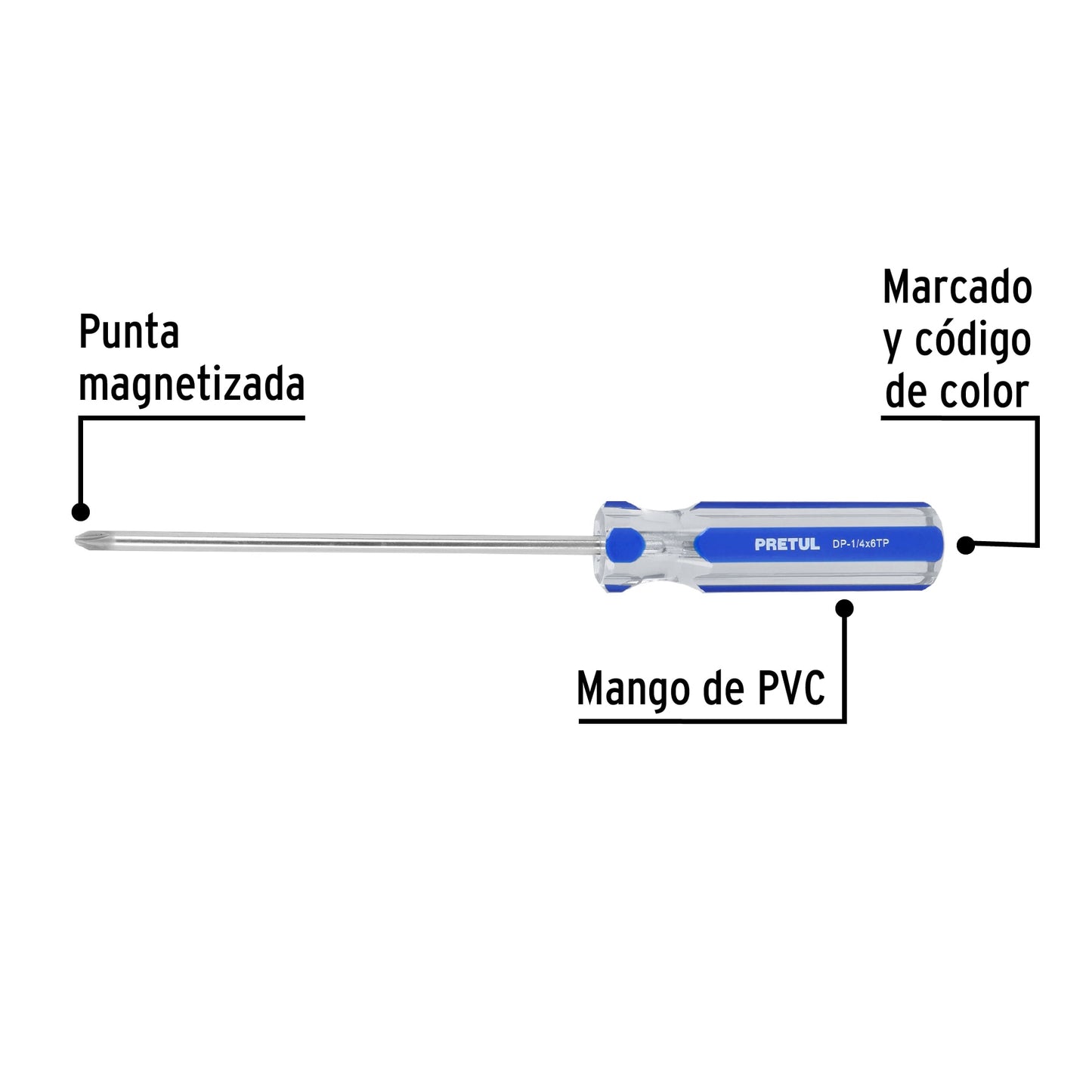 Cross screwdriver 1/4 x 6" PVC handle, PRETUL