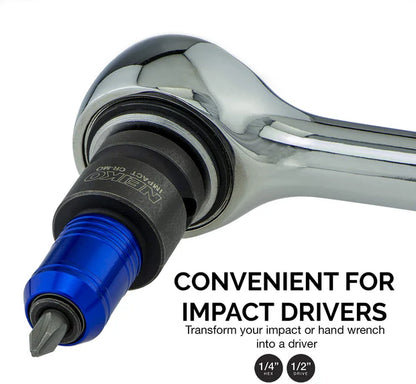Impact Wrench Adapter — 1/2"(F) Drive to 1/4" Hex Converter, Cr-Mo Steel