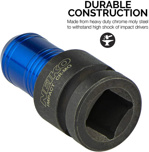 Impact Wrench Adapter — 1/2"(F) Drive to 1/4" Hex Converter, Cr-Mo Steel