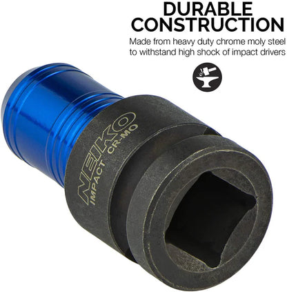 Impact Wrench Adapter — 1/2"(F) Drive to 1/4" Hex Converter, Cr-Mo Steel