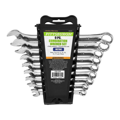 Fully Polished Metric Combination Wrench Set, 9-Piece