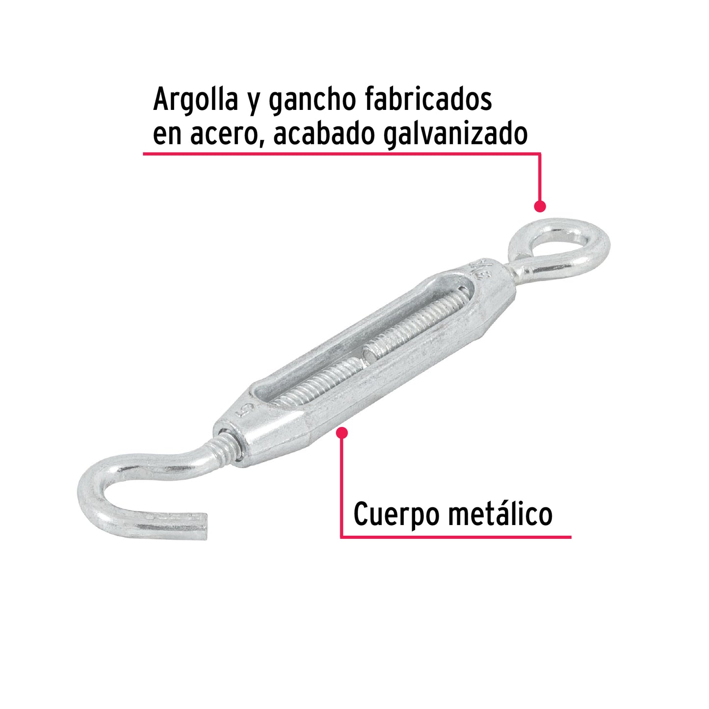Zinc Turnbuckle 3/16" Eye-Hook, FIERO