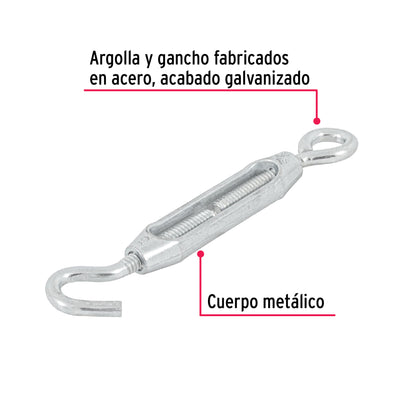 Zinc Turnbuckle 3/16" Eye-Hook, FIERO