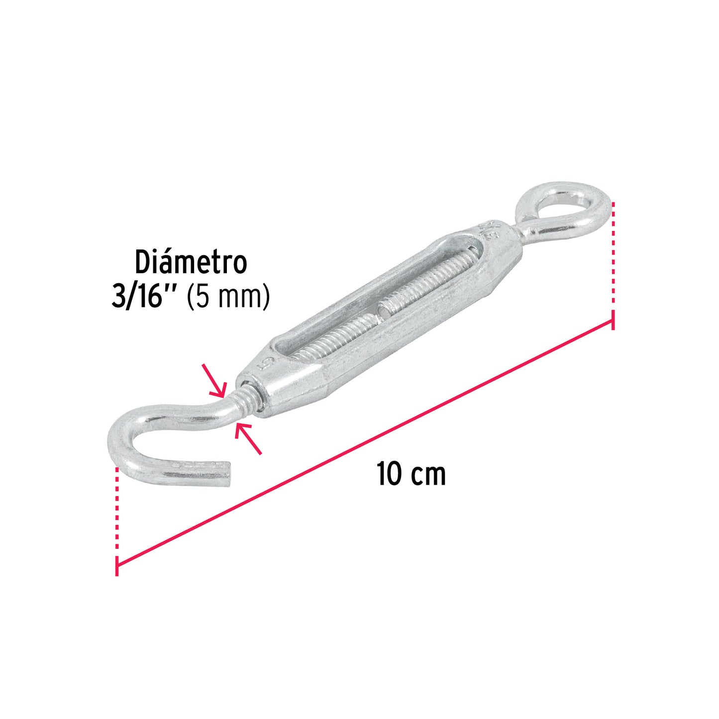 Zinc Turnbuckle 3/16" Eye-Hook, FIERO