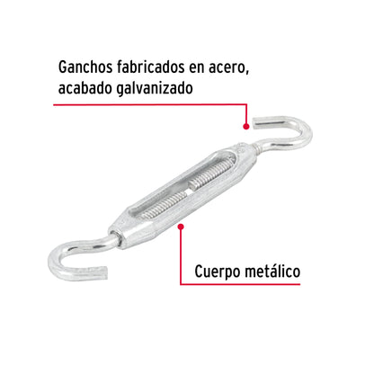 Zinc Turnbuckle 3/16" Hook-To-Hook, FIERO