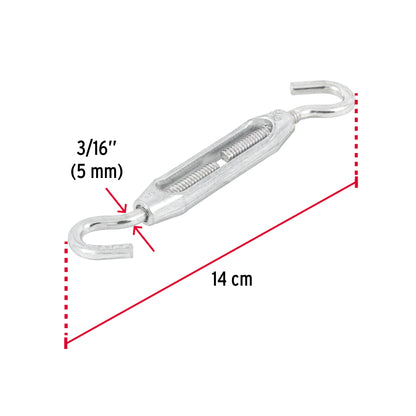 Zinc Turnbuckle 3/16" Hook-To-Hook, FIERO