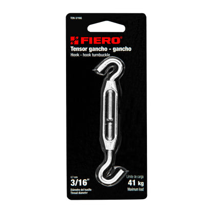 Zinc Turnbuckle 3/16" Hook-To-Hook, FIERO
